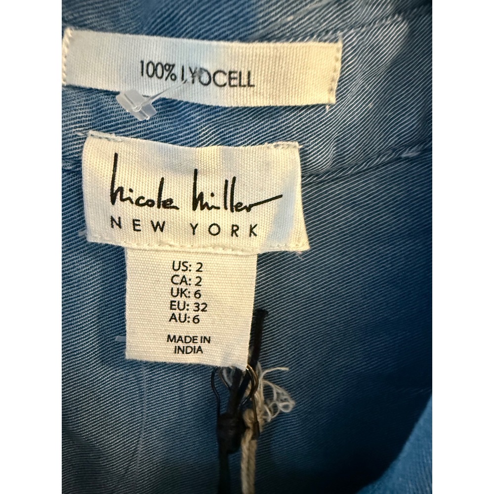 Nicole Miller NY Blue LyoCell Blend Romper Short Sleeve Button Up Size 2 - NEW - Picture 5 of 7